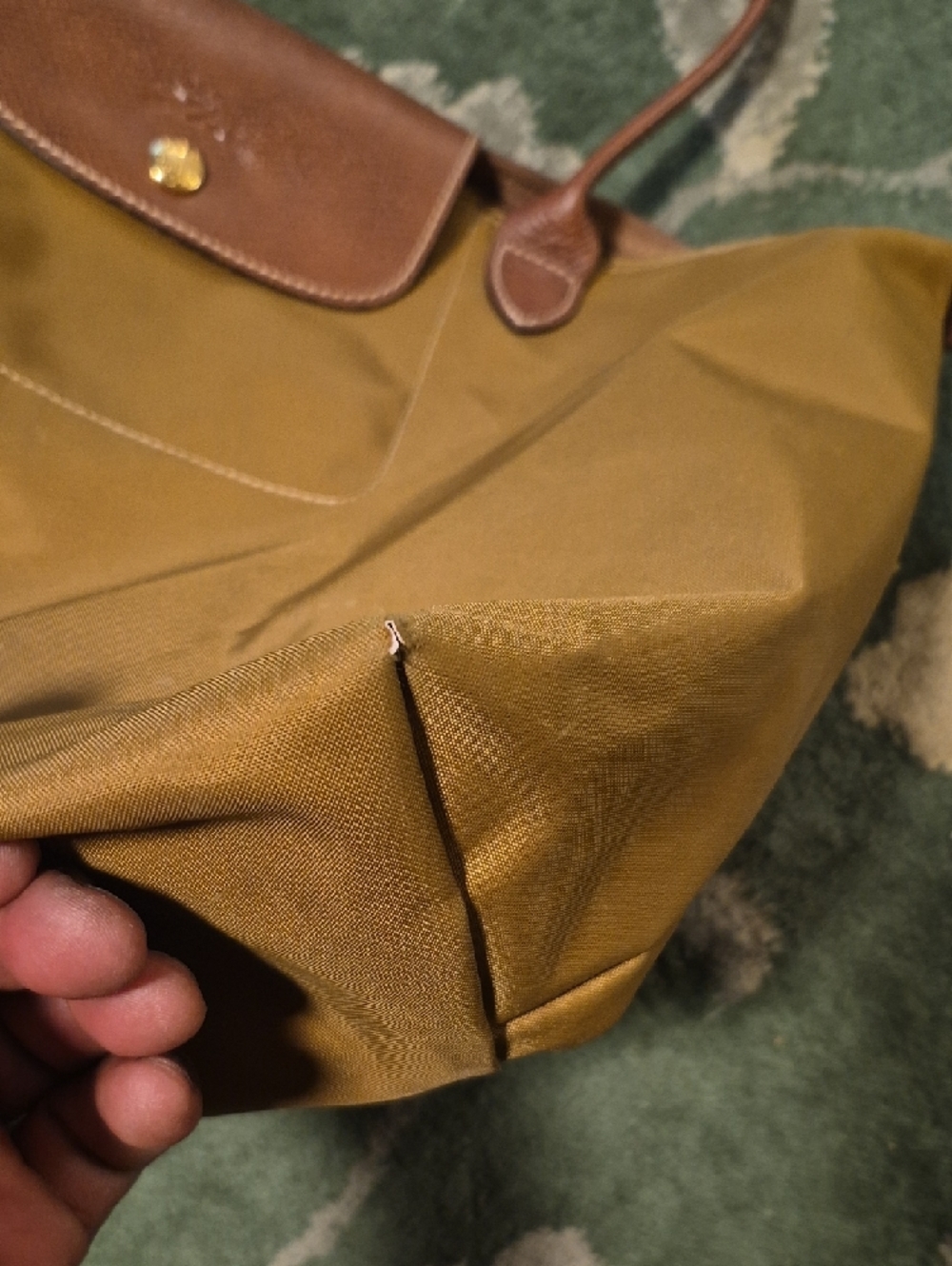 Longchamp Brown Leather Trim Mustard/Tan Nylon Tote - Picture 7 of 12